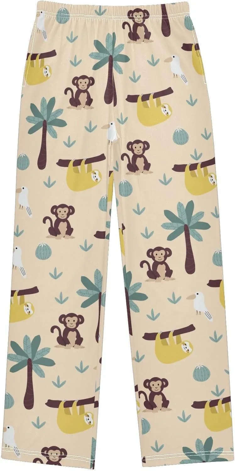 visesunny Boys' Pants Loose Lounge Jogger Pants Elastic Waist Pattern Long Bottoms Trousers with Tow Pockets Size S-XL