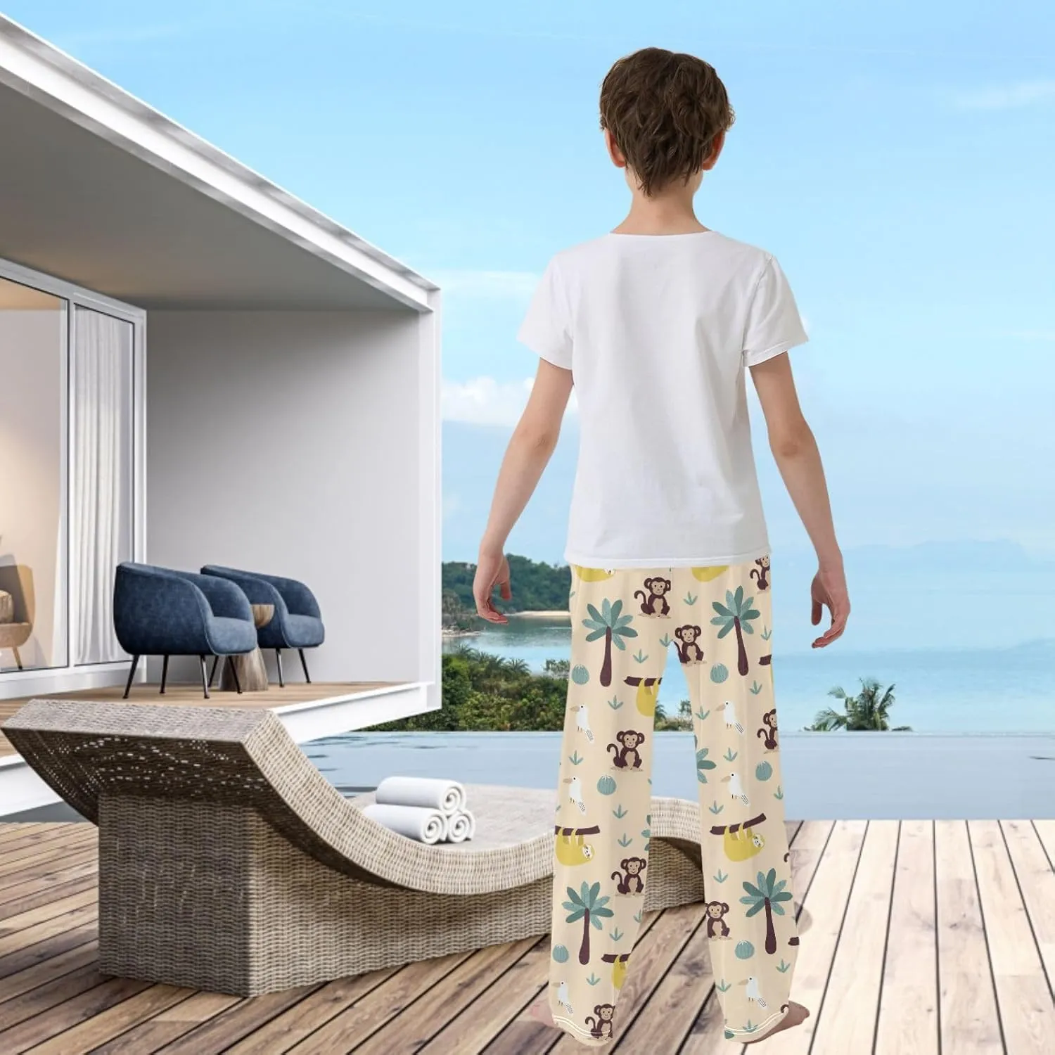 visesunny Boys' Pants Loose Lounge Jogger Pants Elastic Waist Pattern Long Bottoms Trousers with Tow Pockets Size S-XL