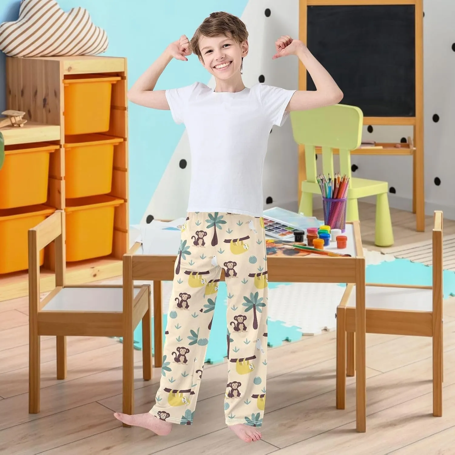visesunny Boys' Pants Loose Lounge Jogger Pants Elastic Waist Pattern Long Bottoms Trousers with Tow Pockets Size S-XL