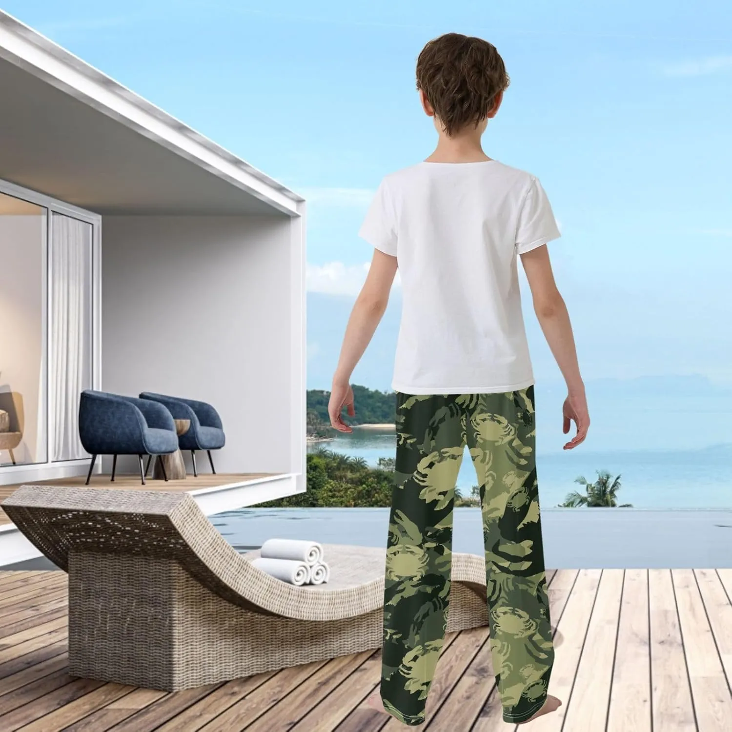 visesunny Boys' Pants Loose Lounge Jogger Pants Elastic Waist Pattern Long Bottoms Trousers with Tow Pockets Size S-XL
