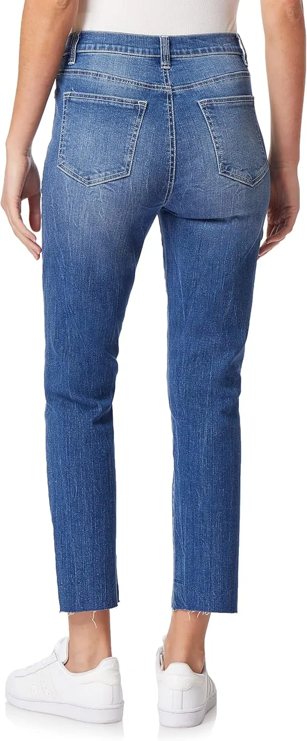 WallFlower Women's Mom Curvy Ankle Denim High-Rise Insta Stretch Juniors Jeans