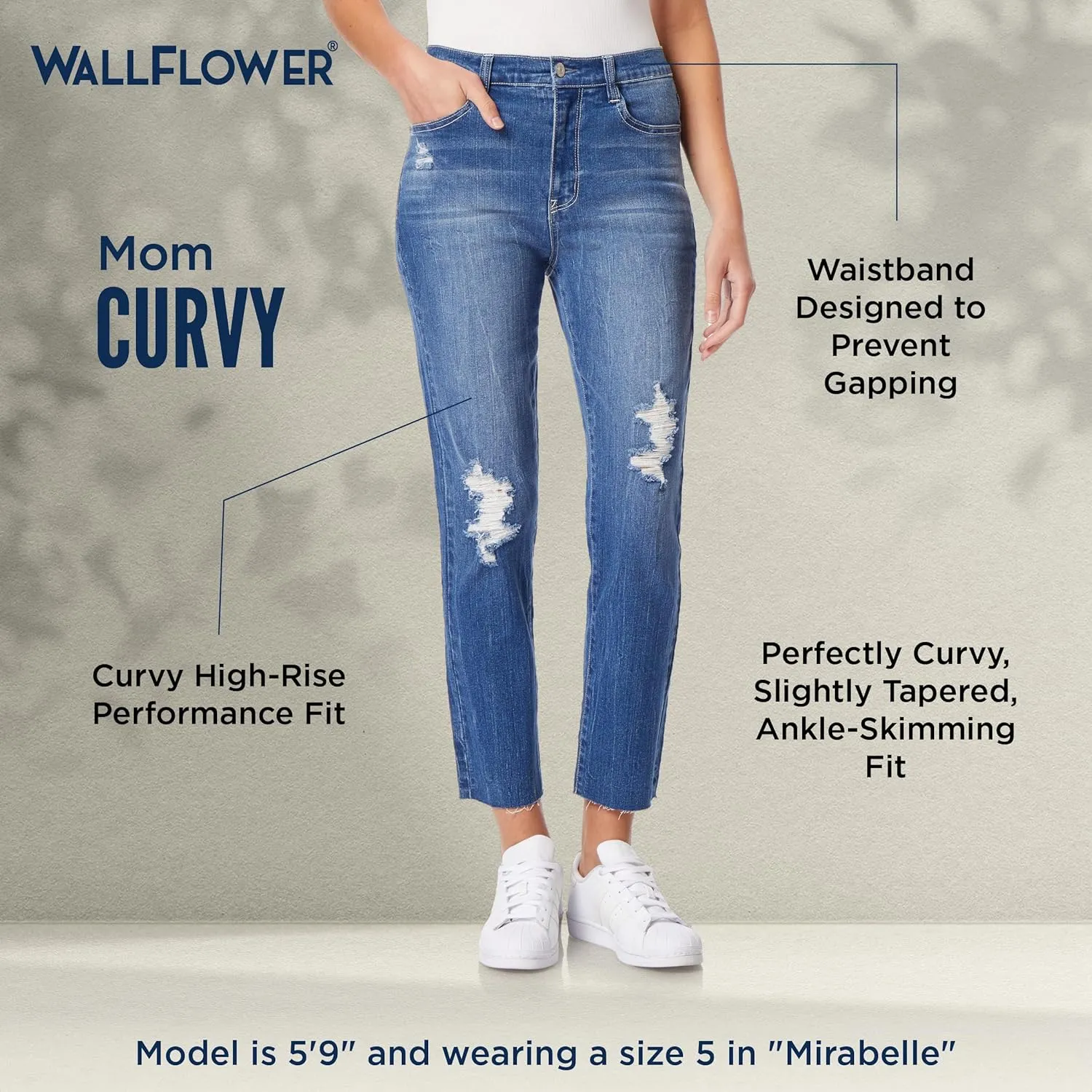 WallFlower Women's Mom Curvy Ankle Denim High-Rise Insta Stretch Juniors Jeans