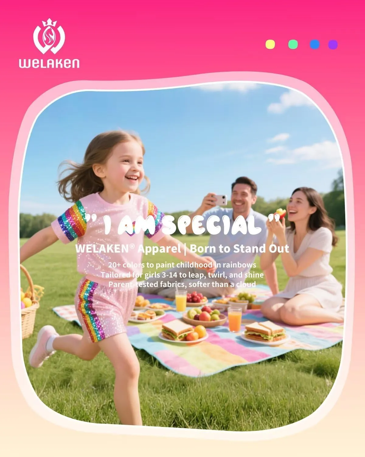 WELAKEN Girls 2 Piece Outfit Kid Toddler Heart & Rainbow Sequin Striped T-shirt and Shorts Clothing Set