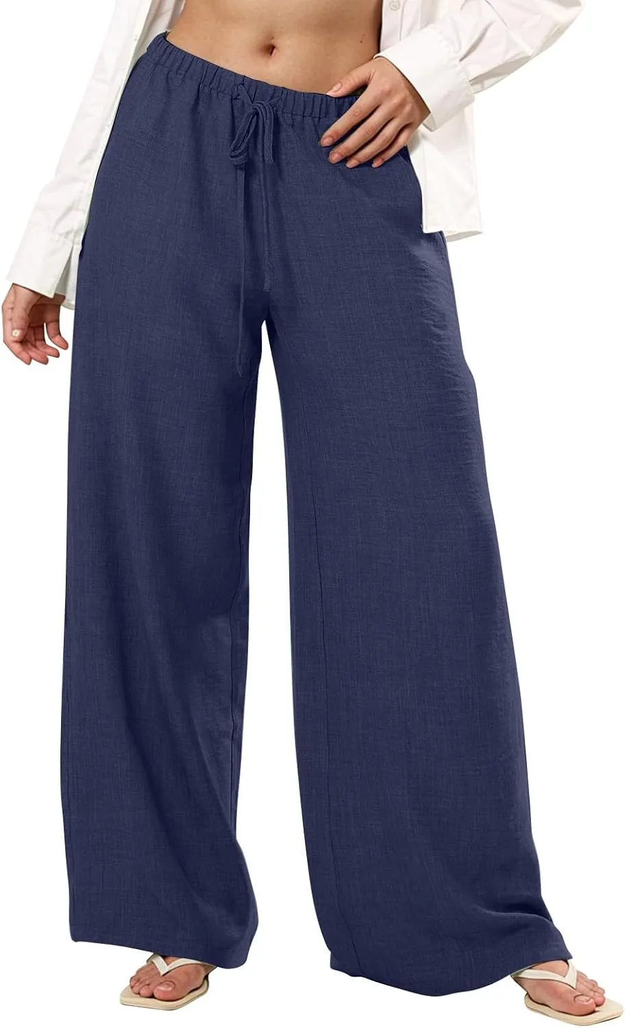 Wide Leg Pants for Women Baggy Lightweight Summer Casual Elastic Drawstring Waist Flowy Boho Beach Trousers