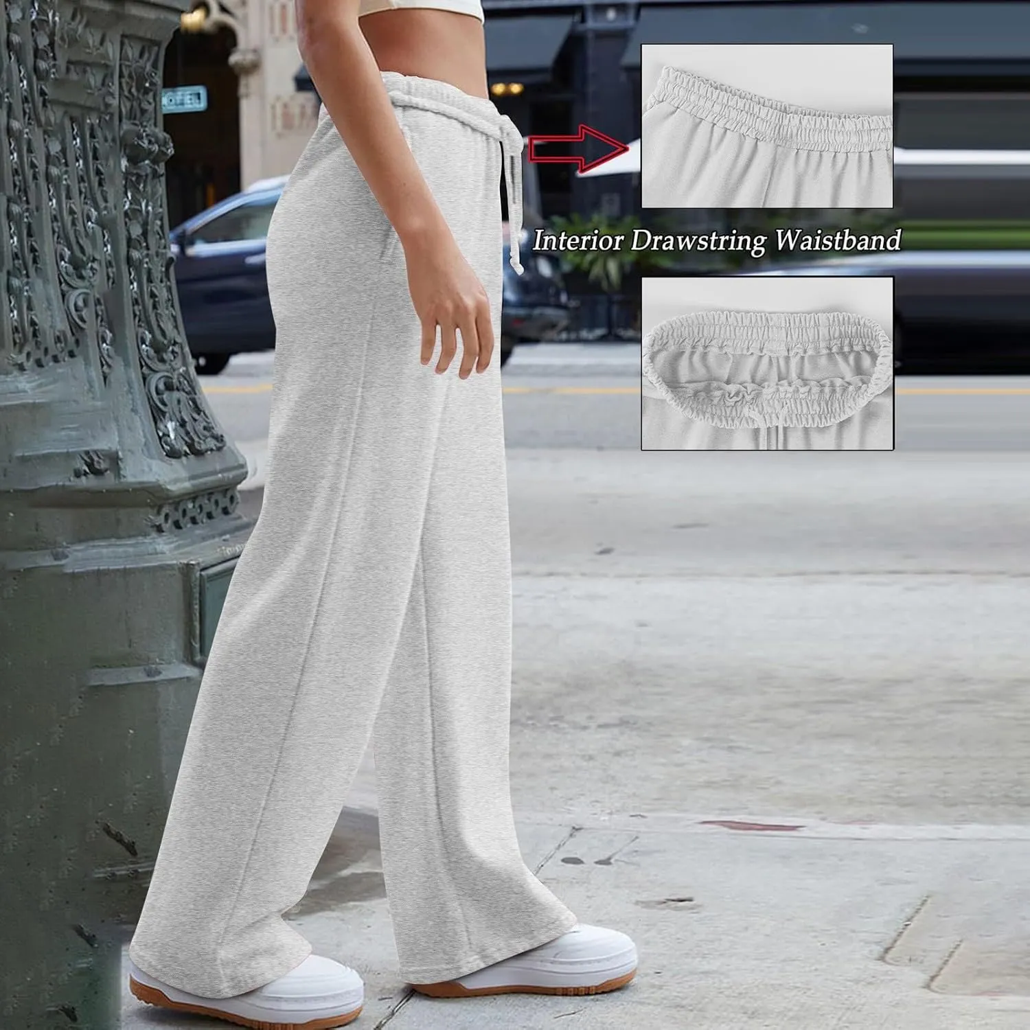 Wide Leg Sweatpants Women Baggy High Waisted Drawstring Joggers with Pockets Trendy Fleece Track Pants