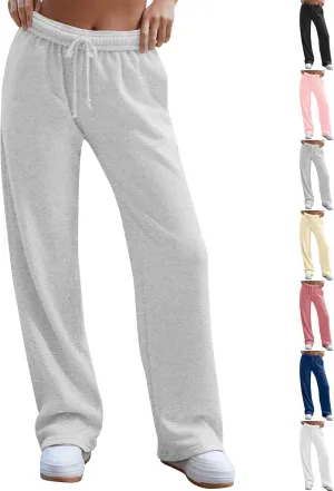 Wide Leg Sweatpants Women Baggy High Waisted Drawstring Joggers with Pockets Trendy Fleece Track Pants