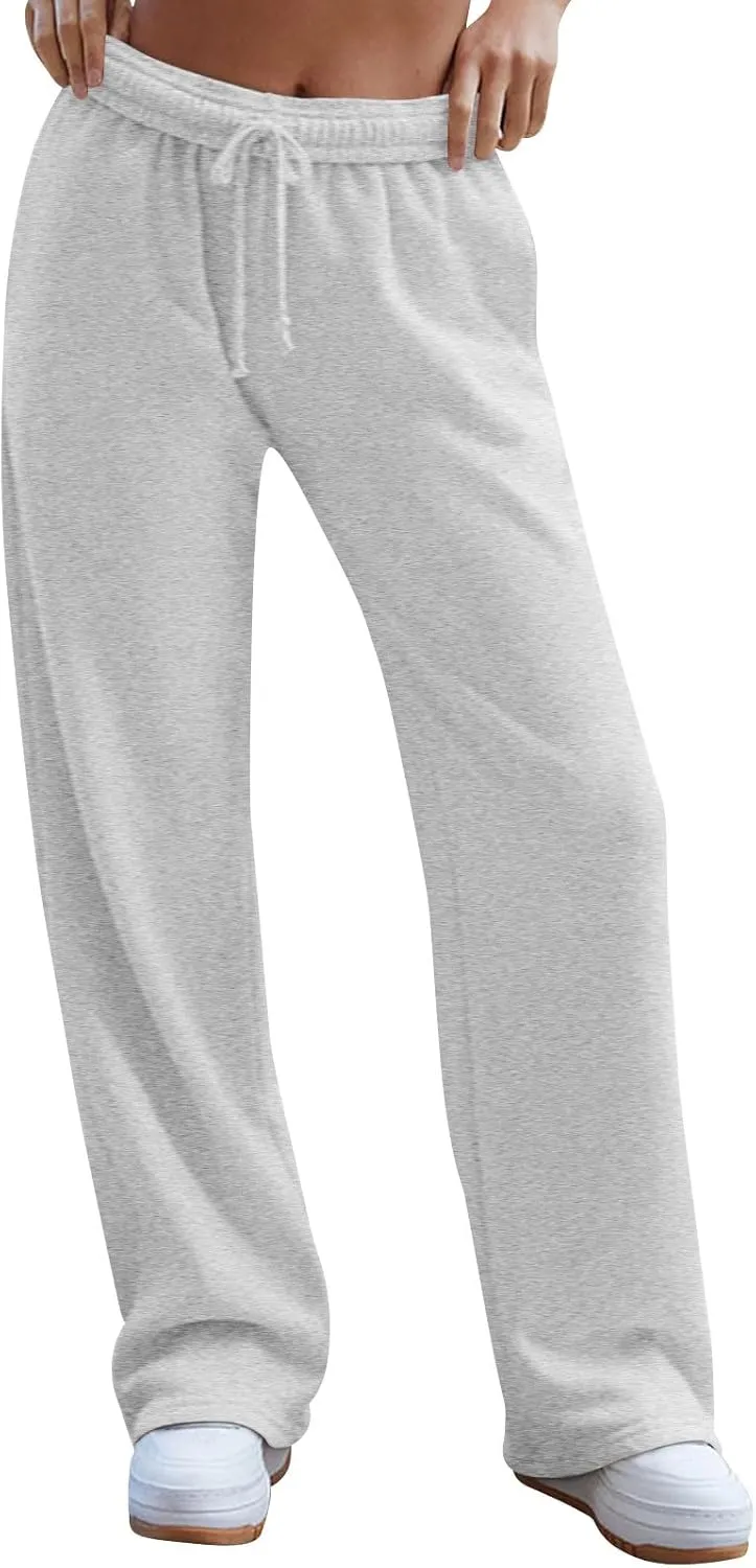 Wide Leg Sweatpants Women Baggy High Waisted Drawstring Joggers with Pockets Trendy Fleece Track Pants