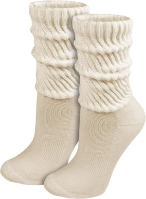 Winterlace 90% Cotton Crew Slouch Socks 2-Pairs Scrunchy Ribbed Soft Retro Womens Boot Calf Sock