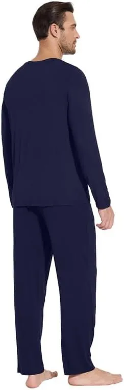 WiWi Men's Pajamas Set Lightweight Sleepwear Long-Sleeved Sleep Shirt and Long Pants Lounge Sets-Viscose from Bamboo S-XXL