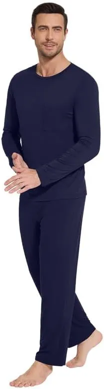WiWi Men's Pajamas Set Lightweight Sleepwear Long-Sleeved Sleep Shirt and Long Pants Lounge Sets-Viscose from Bamboo S-XXL