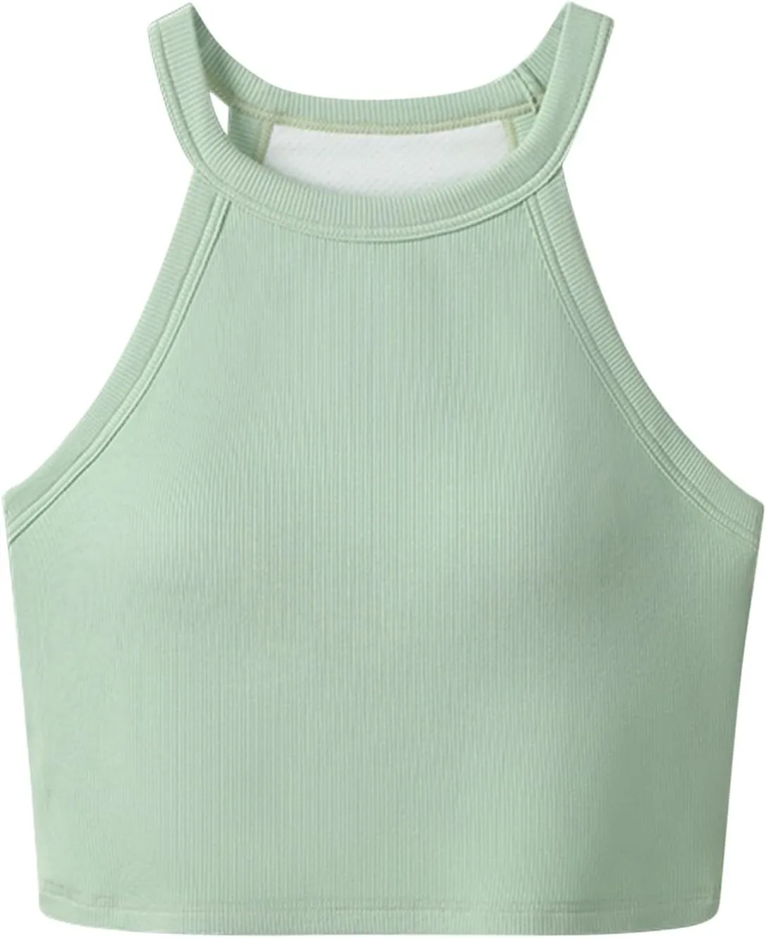 Wmens Crop Tank Tops with Built in Bra Halter High Neck Padded Yoga Shirts Sleeveless Basic Shelf Bras Camisoles Tees