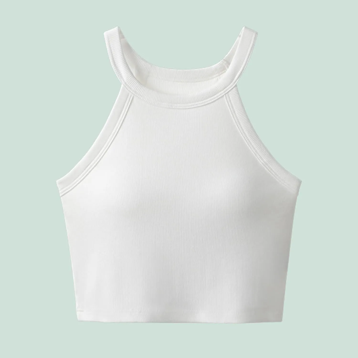 Wmens Crop Tank Tops with Built in Bra Halter High Neck Padded Yoga Shirts Sleeveless Basic Shelf Bras Camisoles Tees