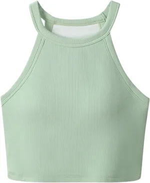 Wmens Crop Tank Tops with Built in Bra Halter High Neck Padded Yoga Shirts Sleeveless Basic Shelf Bras Camisoles Tees