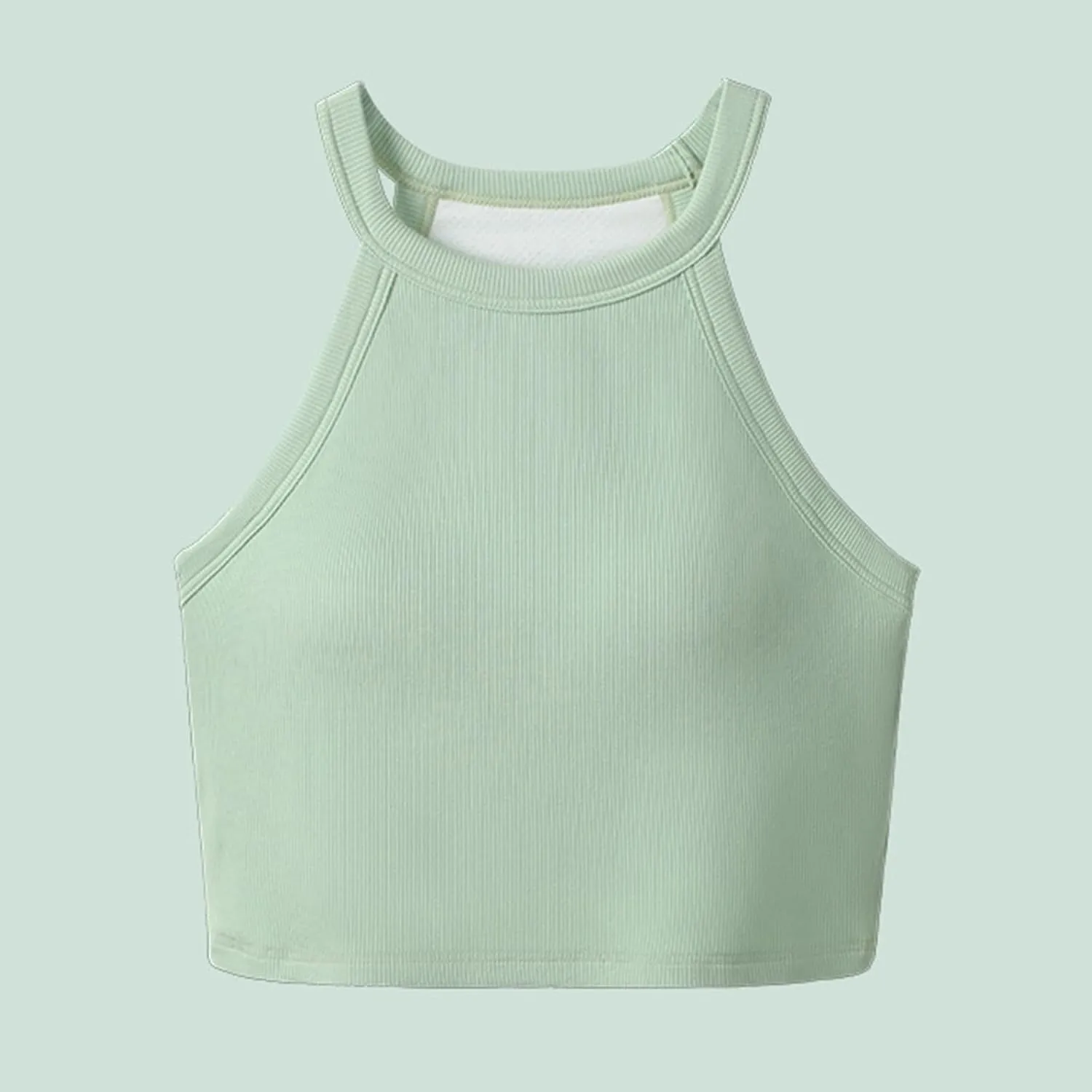 Wmens Crop Tank Tops with Built in Bra Halter High Neck Padded Yoga Shirts Sleeveless Basic Shelf Bras Camisoles Tees