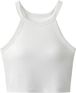 Wmens Crop Tank Tops with Built in Bra Halter High Neck Padded Yoga Shirts Sleeveless Basic Shelf Bras Camisoles Tees