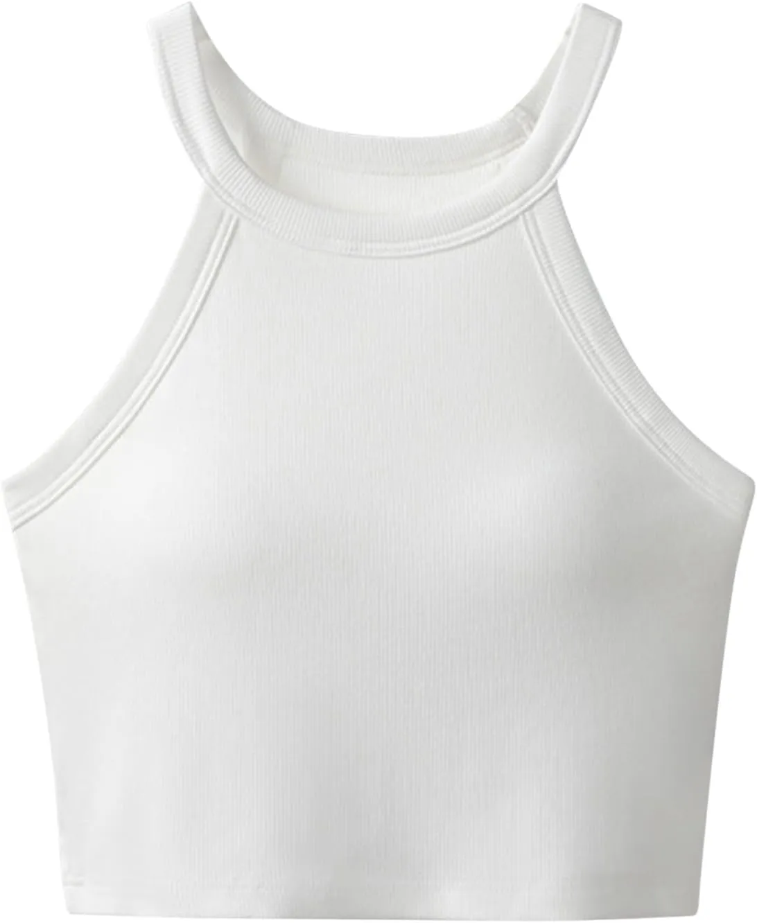 Wmens Crop Tank Tops with Built in Bra Halter High Neck Padded Yoga Shirts Sleeveless Basic Shelf Bras Camisoles Tees