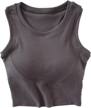 Wmens Crop Tank Tops with Built in Bra Sexy Basic Shelf Bras Yoga Shirts Slim High Neck Padded Camisoles Undershirt