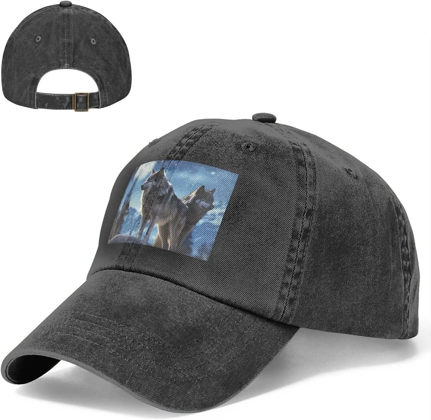 Wolfs Unisex Baseball Cap Breathable Cotton Trucker Hat Classic Denim Dad Hat Summer Sun Hat