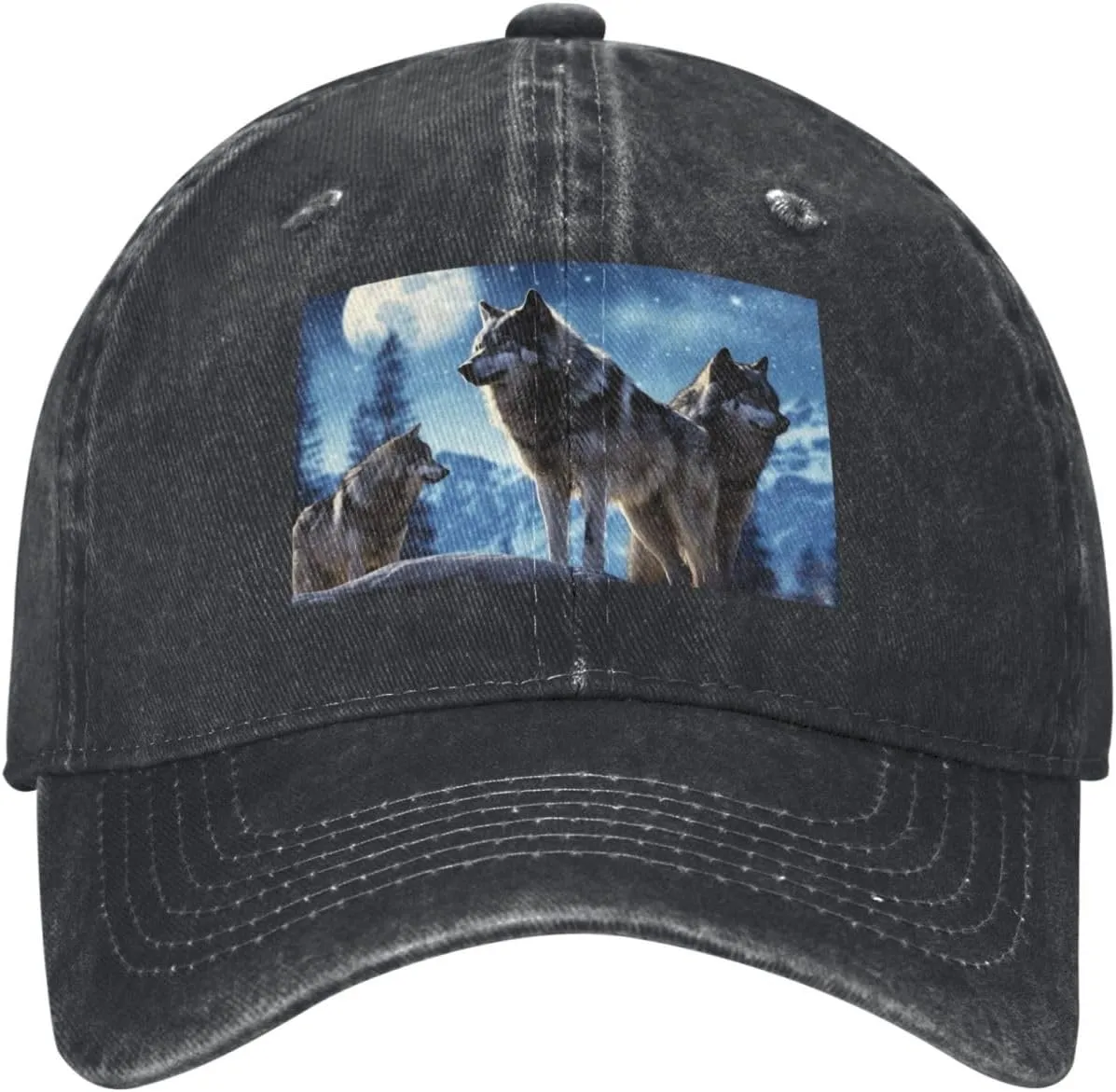 Wolfs Unisex Baseball Cap Breathable Cotton Trucker Hat Classic Denim Dad Hat Summer Sun Hat