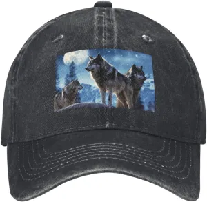 Wolfs Unisex Baseball Cap Breathable Cotton Trucker Hat Classic Denim Dad Hat Summer Sun Hat