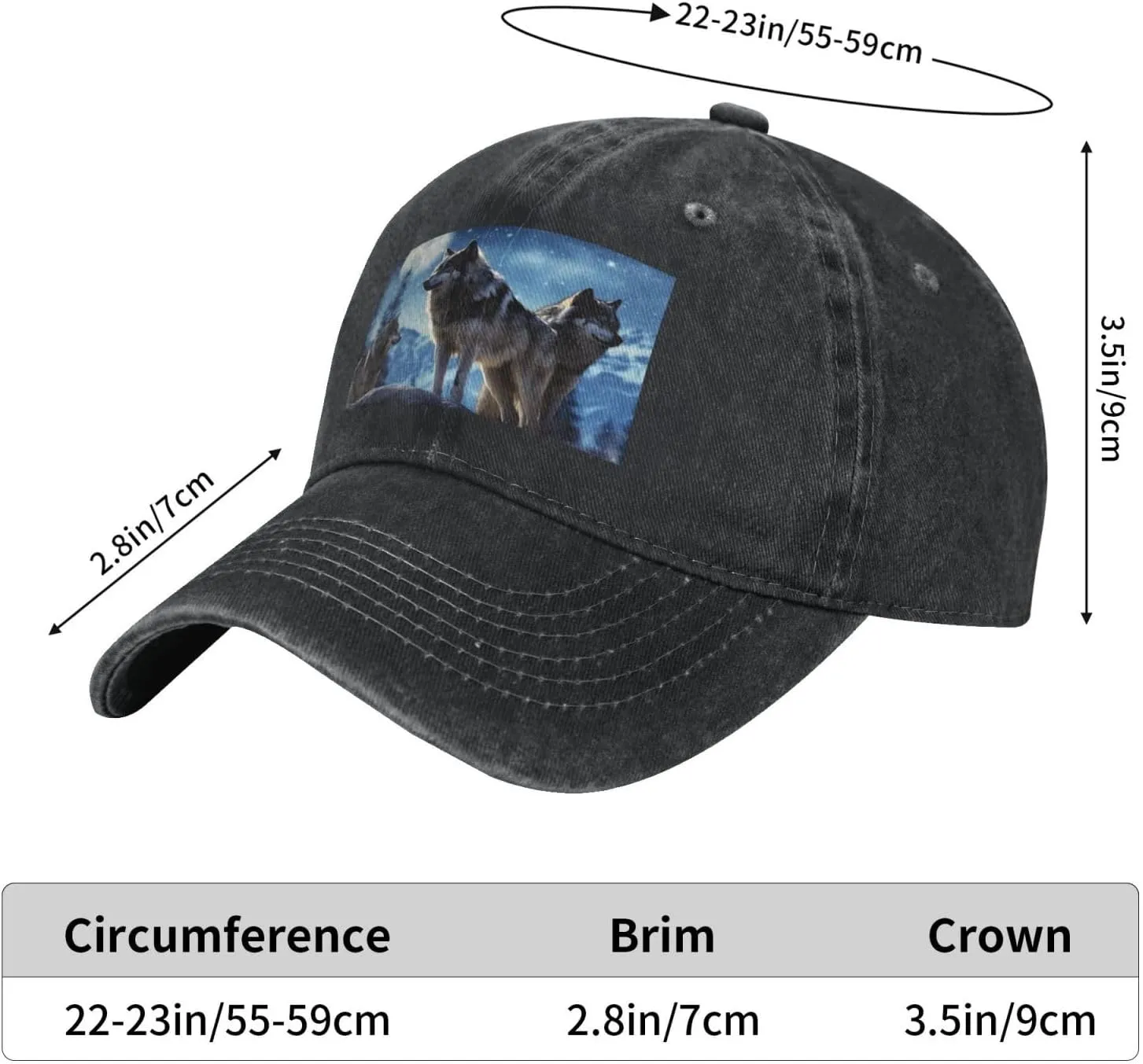 Wolfs Unisex Baseball Cap Breathable Cotton Trucker Hat Classic Denim Dad Hat Summer Sun Hat