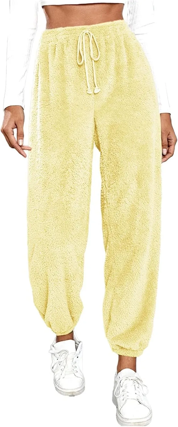 Women Comfy Casual Pajama Bottoms Warm Fluffy Fuzzy Fleece Plush Winter Pants Cozy Lounge Sherpa Pajamas Sleepwear