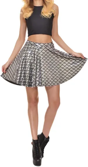 Women Mermaid Fish Scale Pleated Flared Mini Skirts