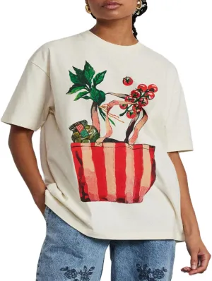 Women Oversized Graphic Tee Y2k Fruit Print Short Sleeve Crewneck T Shirt Aesthetic Loose Fit Top Summer Streetwear