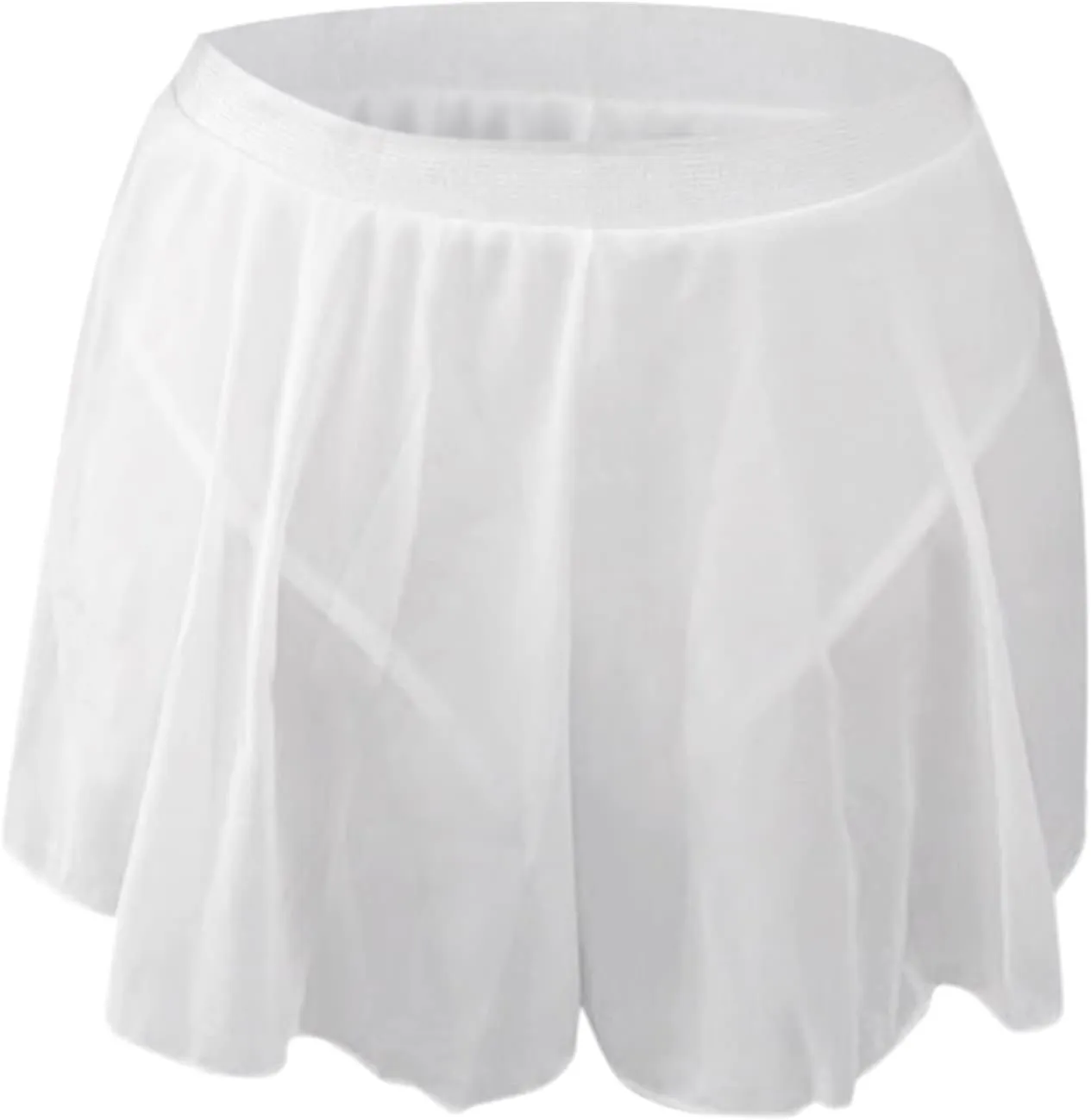 Women Pleated Mini Skirt Sexy Lace Ruffle Solid See Through Sheer Micro Mini Skirt Lingerie Short Skirts