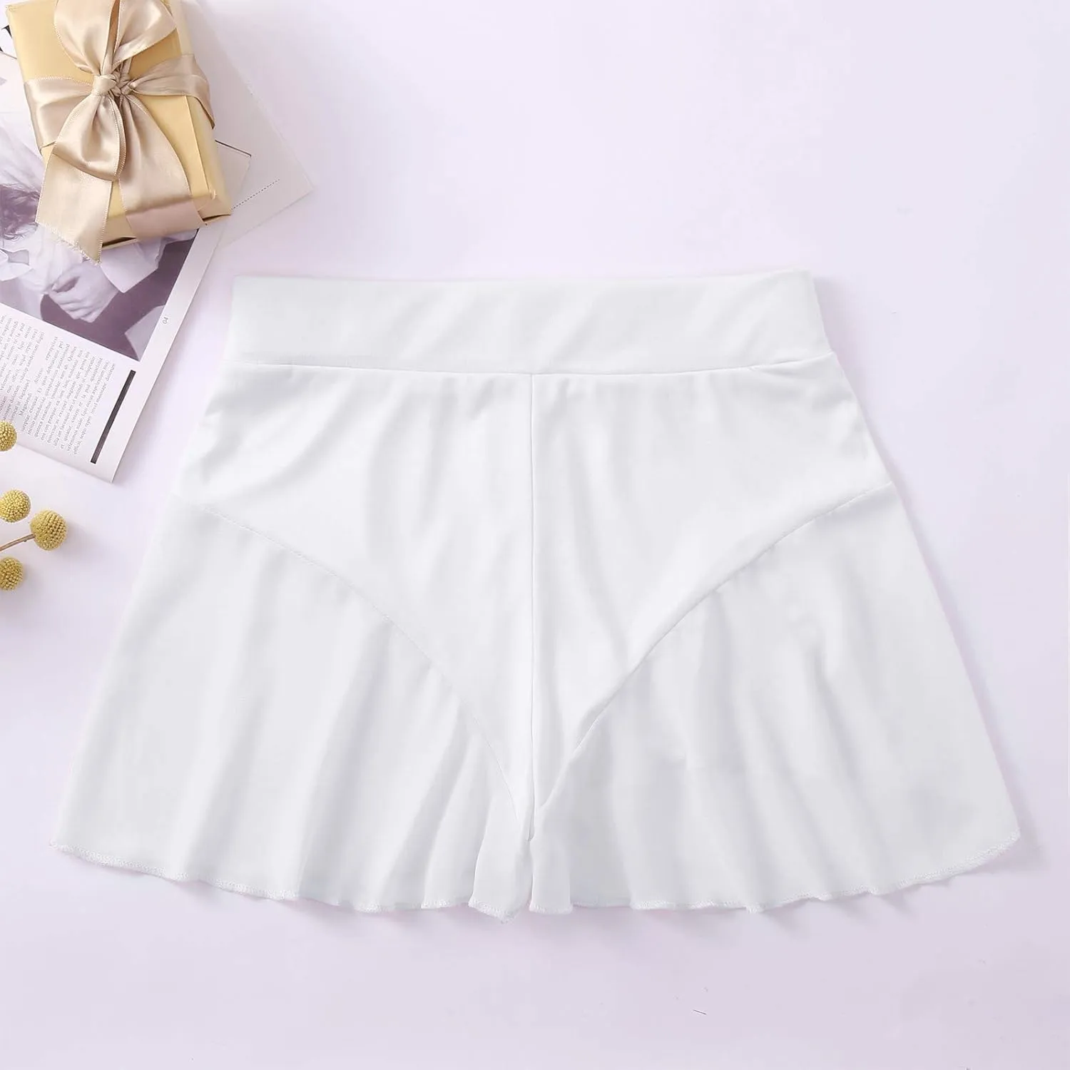 Women Pleated Mini Skirt Sexy Lace Ruffle Solid See Through Sheer Micro Mini Skirt Lingerie Short Skirts