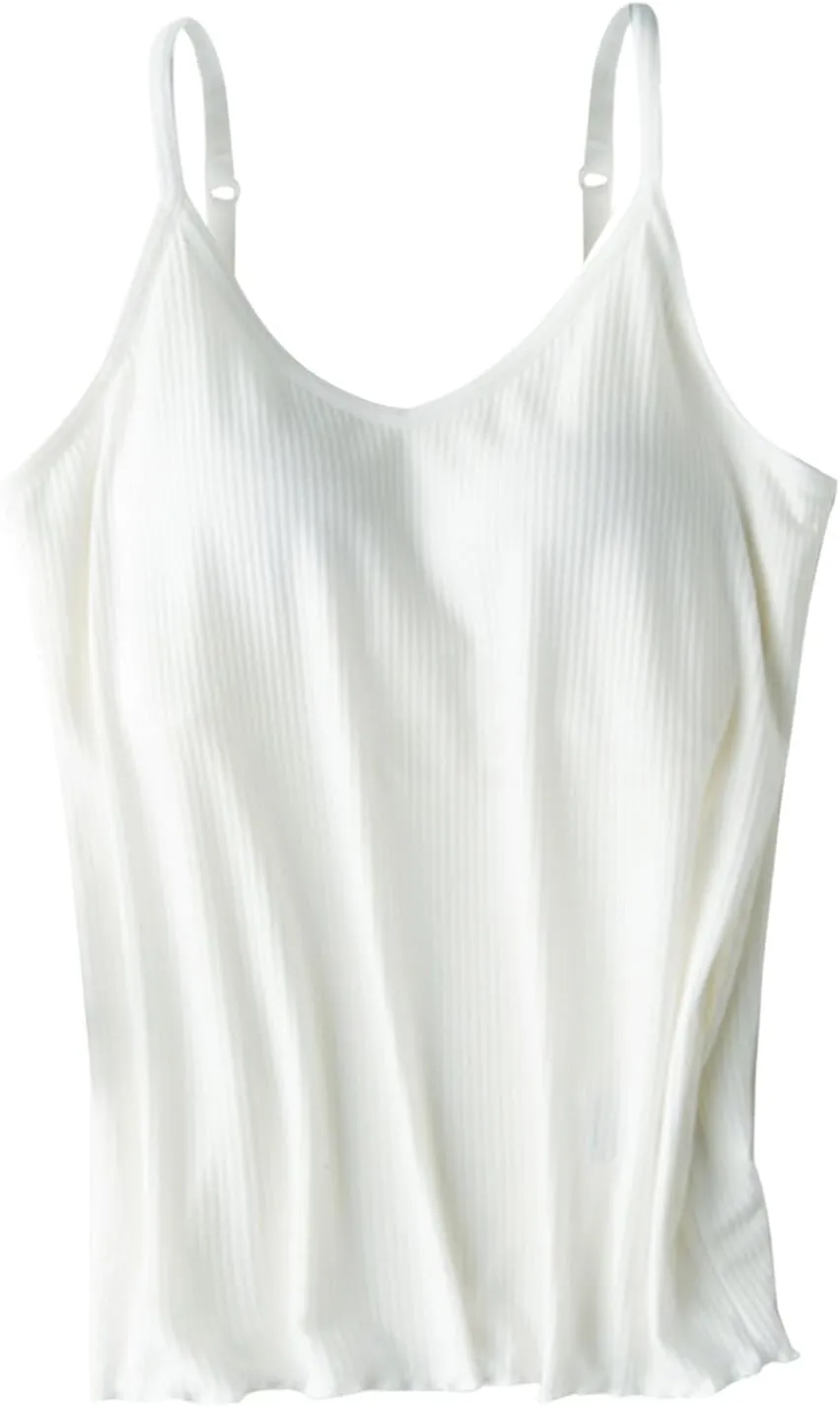 Women Rib Tank Tops with Built in Bras Summer Solid Yoga Camisoles for Fitness Workout Outfits Undershirts Cami Tops