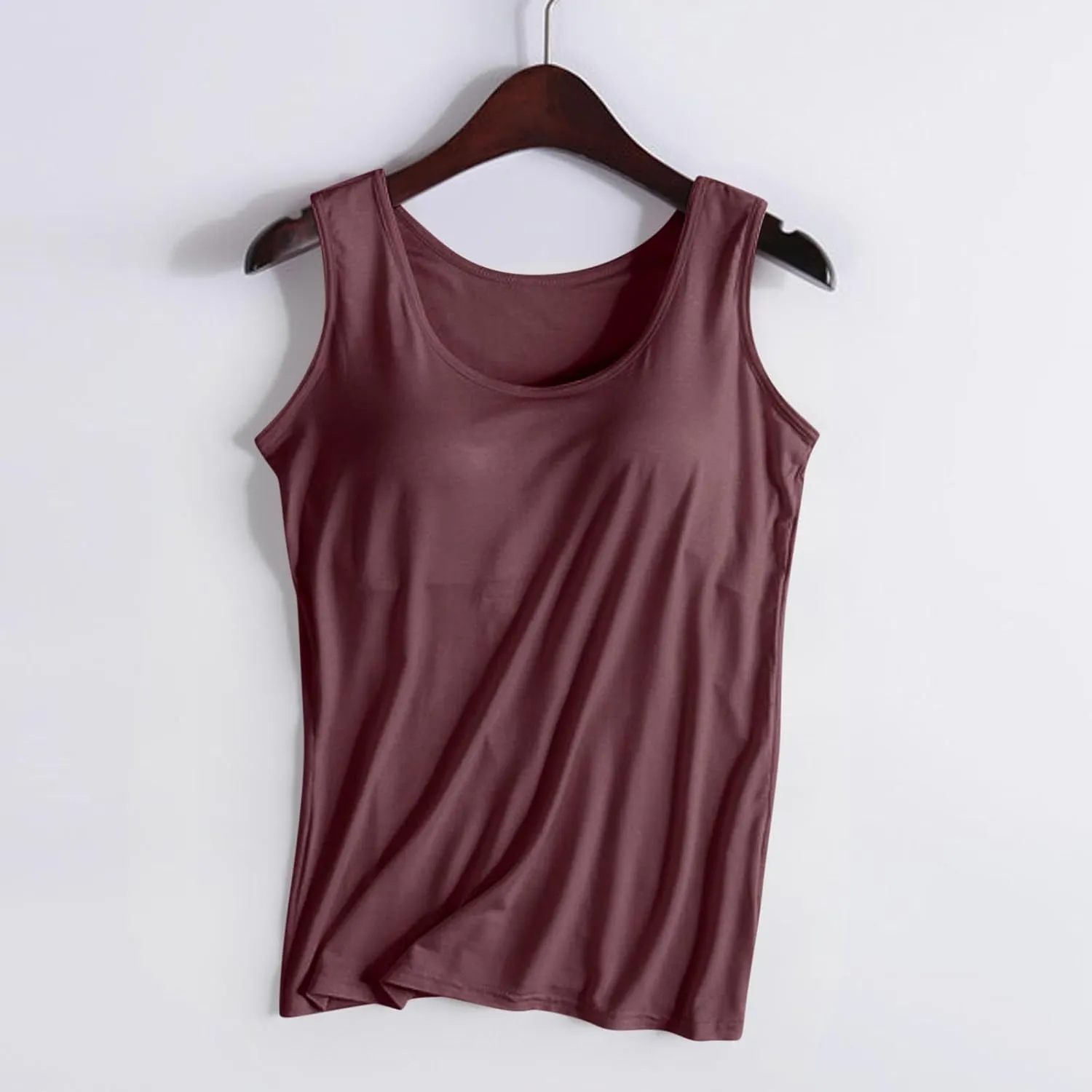 Women Scoop Neck Tank Tops Summer Built in Bras Yoga Athletic T-Shirts Comfy Modal Loungewear Sleeveless Pjs Shirts