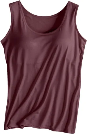 Women Scoop Neck Tank Tops Summer Built in Bras Yoga Athletic T-Shirts Comfy Modal Loungewear Sleeveless Pjs Shirts