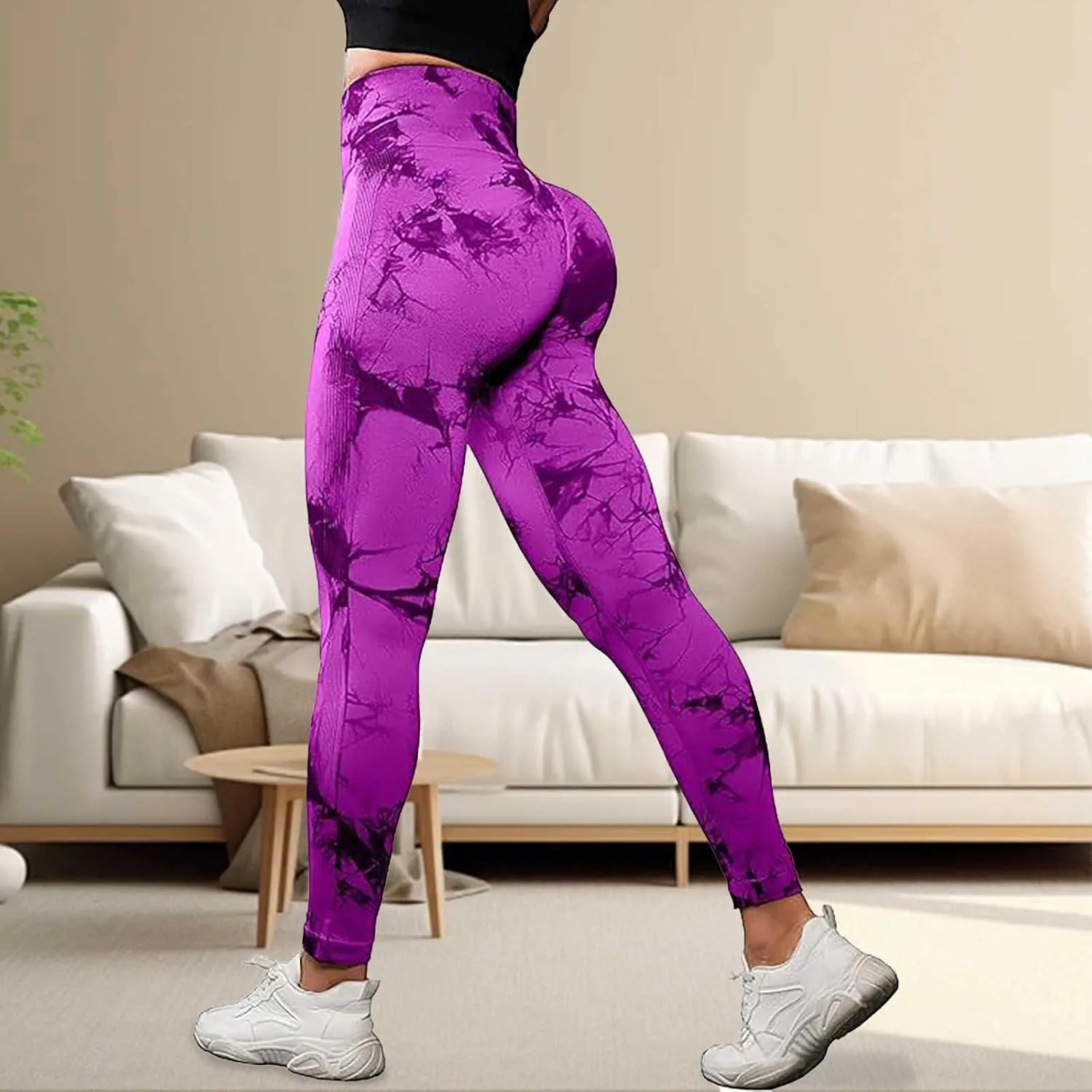 Women Scrunch Lifting Leggings Tie Dye High Waisted Seamless Workout Yoga Pants Ruched Compression Tights