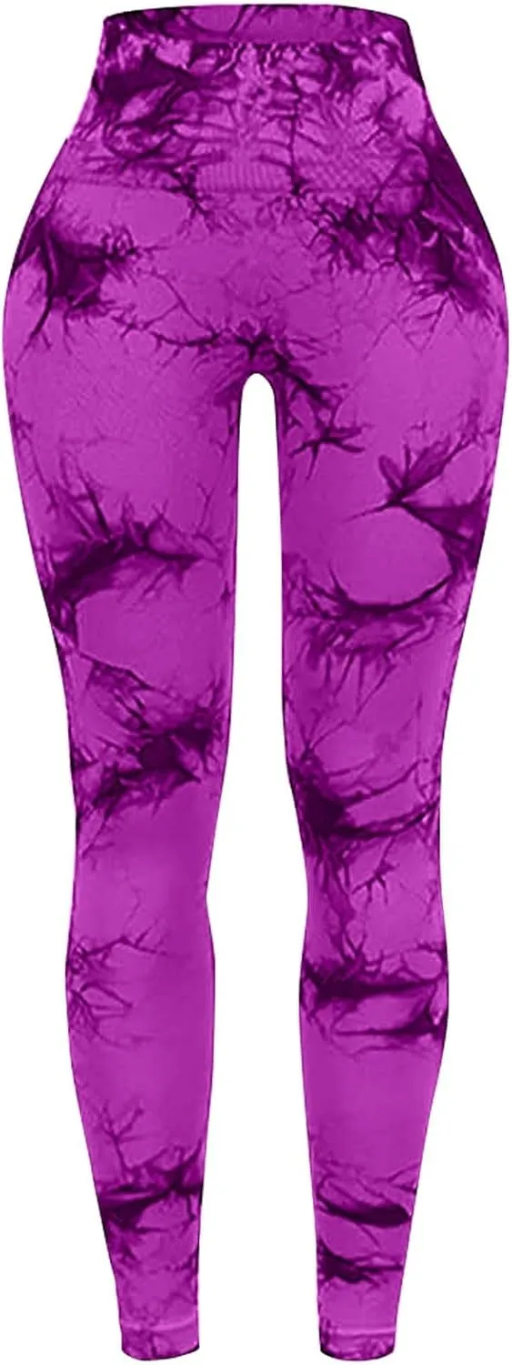 Women Scrunch Lifting Leggings Tie Dye High Waisted Seamless Workout Yoga Pants Ruched Compression Tights