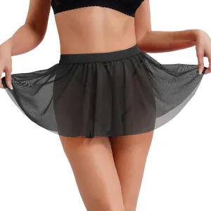 Women Sexy Pleated Mini Skirt Solid Ruffle Lingerie Skirts Mesh See Through Beach Cover-ups