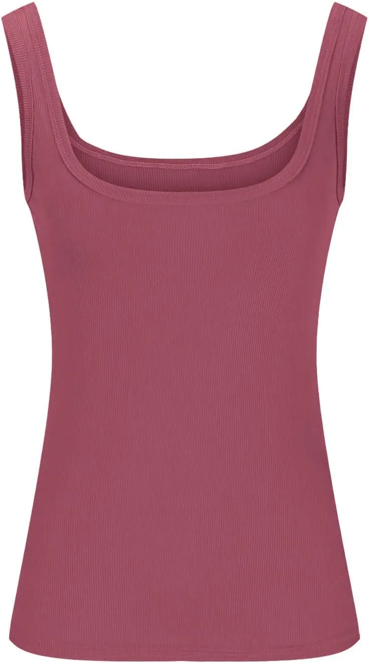 Women Sexy Square Neck Tank Tops Basic Ribbed Knit Sleeveless Shirts Summer Casual Slim Fit Yoga Workout Cami Tees