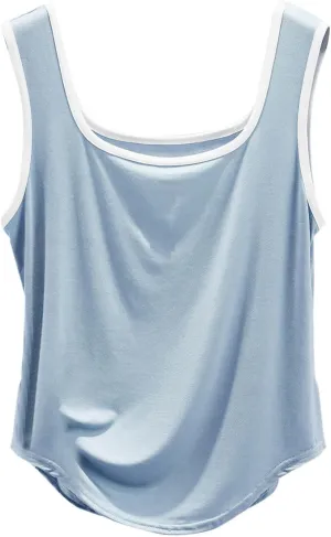 Women Tank Top Summer Fashion Clock Block Sleeveless Square Neck Shirt Casual Lightweight Breathable Athletic Blouse