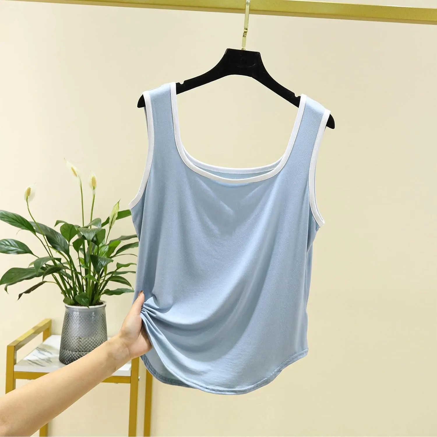 Women Tank Top Summer Fashion Clock Block Sleeveless Square Neck Shirt Casual Lightweight Breathable Athletic Blouse