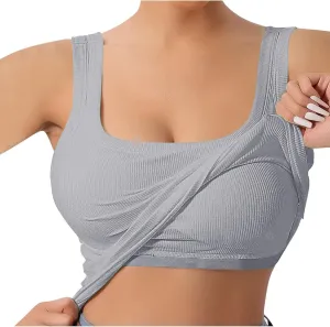 Women Tank Tops with Built in Bras Summer Casual Ribbed Knit Camisole U Neck Sleeveless Padded Workout Yoga Shirt