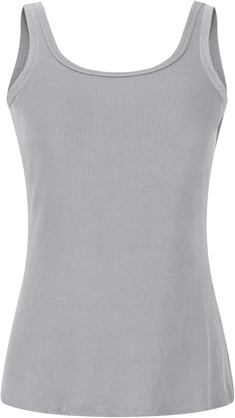 Women Tank Tops with Built in Bras Summer Casual Ribbed Knit Camisole U Neck Sleeveless Padded Workout Yoga Shirt
