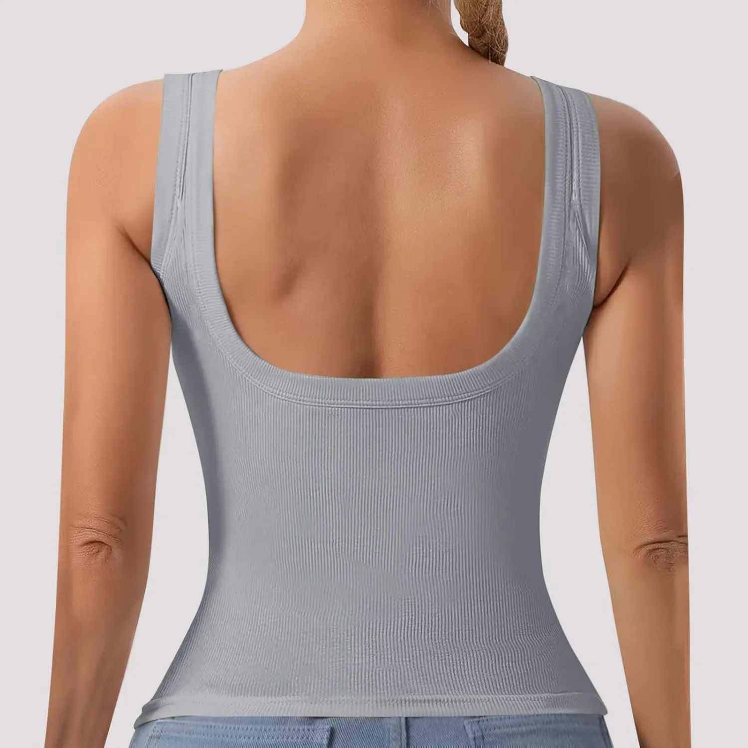 Women Tank Tops with Built in Bras Summer Casual Ribbed Knit Camisole U Neck Sleeveless Padded Workout Yoga Shirt