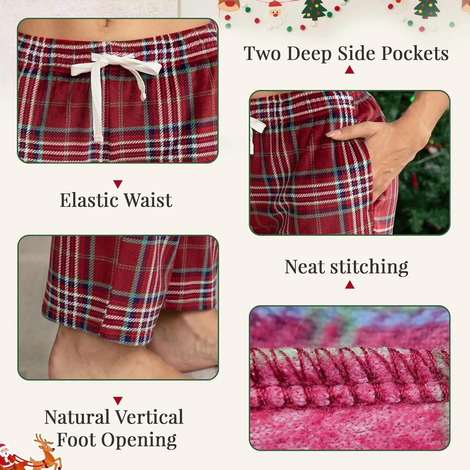 Women Ultra Soft Fleece Pajama Pants Plaid Pj Bottoms with Pockets Warm Sleepwear Lounge Cozy