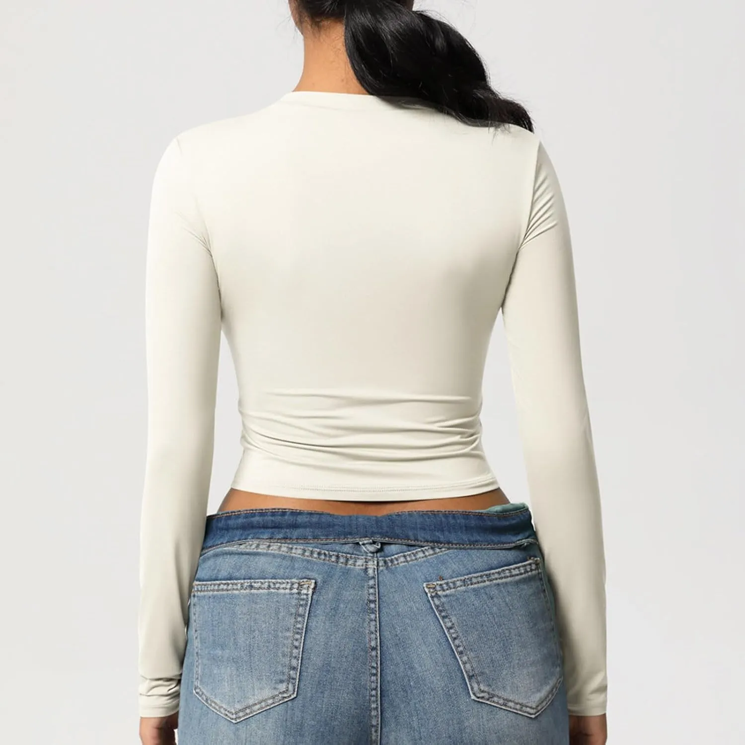 Women Workout Crop Tops Long Sleeve Athletic Yoga Running Tee Shirts High Neck Seamless Cropped Slim Fitted Gym Shirts
