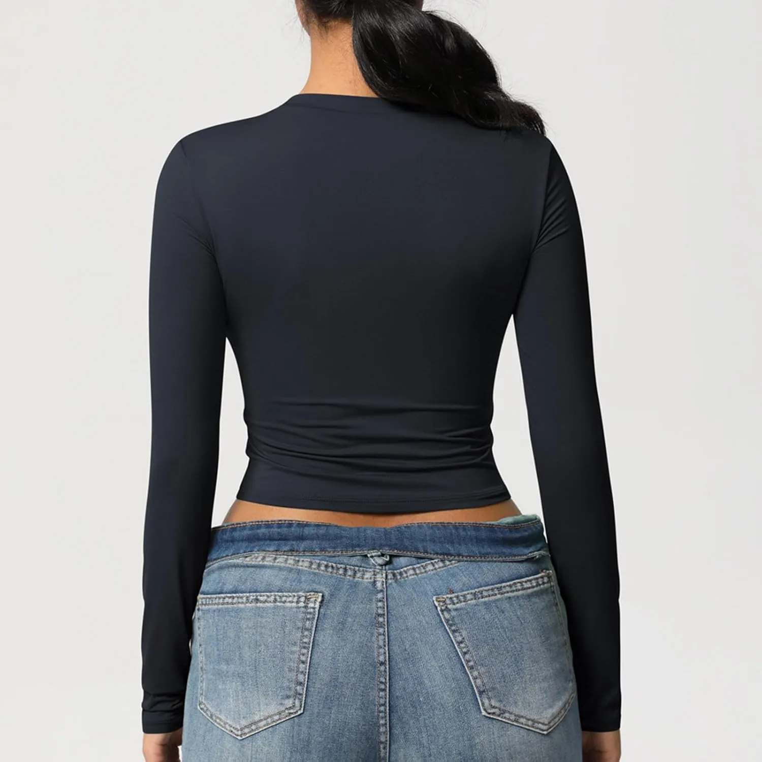 Women Workout Crop Tops Long Sleeve Athletic Yoga Running Tee Shirts High Neck Seamless Cropped Slim Fitted Gym Shirts