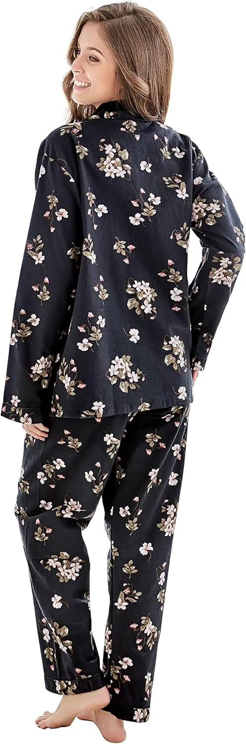 Women's 100% Cotton Long Sleeve Flannel Pajama Set Sleepwear