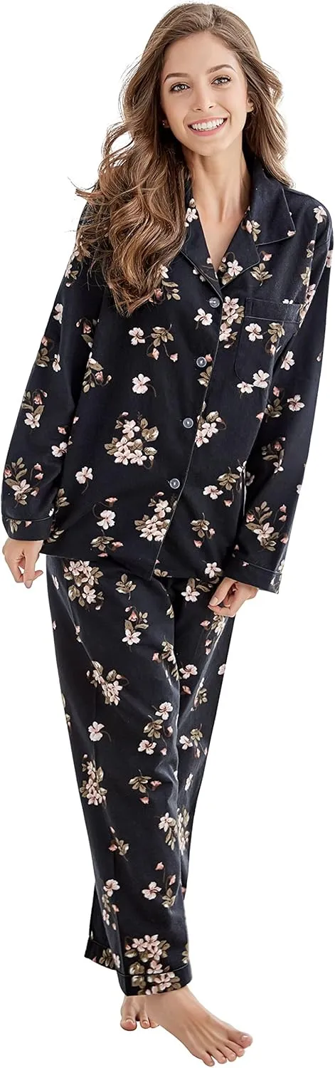 Women's 100% Cotton Long Sleeve Flannel Pajama Set Sleepwear