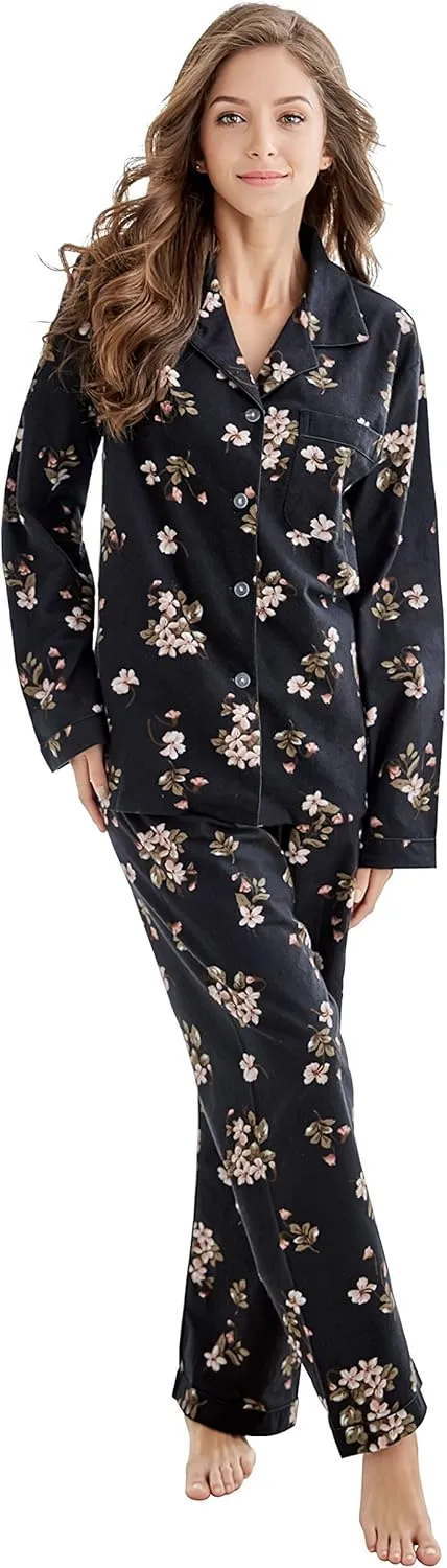 Women's 100% Cotton Long Sleeve Flannel Pajama Set Sleepwear