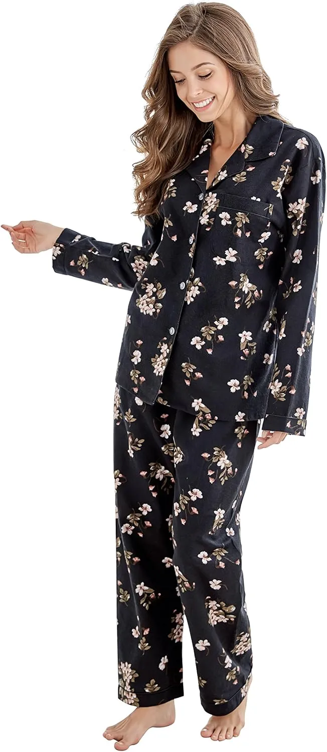 Women's 100% Cotton Long Sleeve Flannel Pajama Set Sleepwear