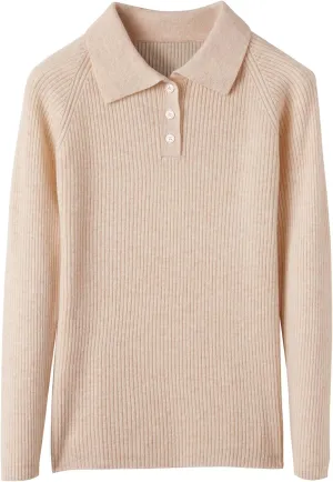 Women's 100% Merino Wool Sweater 2025 Fall Winter Polo Neck Long Sleeve Warm Soft Knit Pulover Sweater